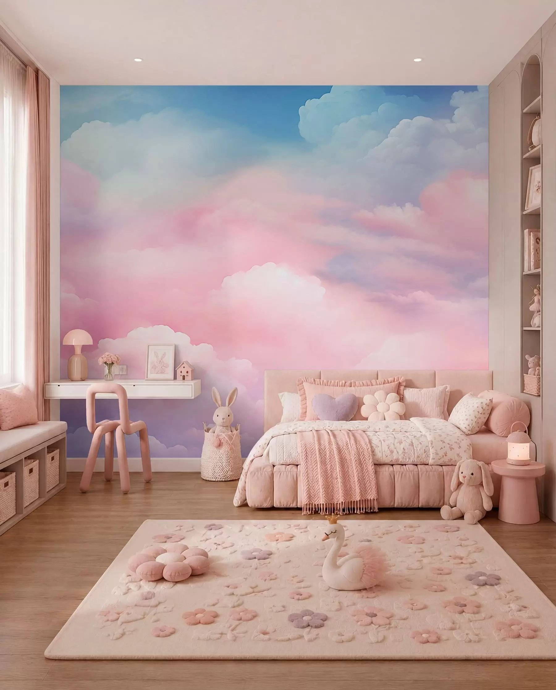 Papier peint photo Nuages rose bonbon w04387
