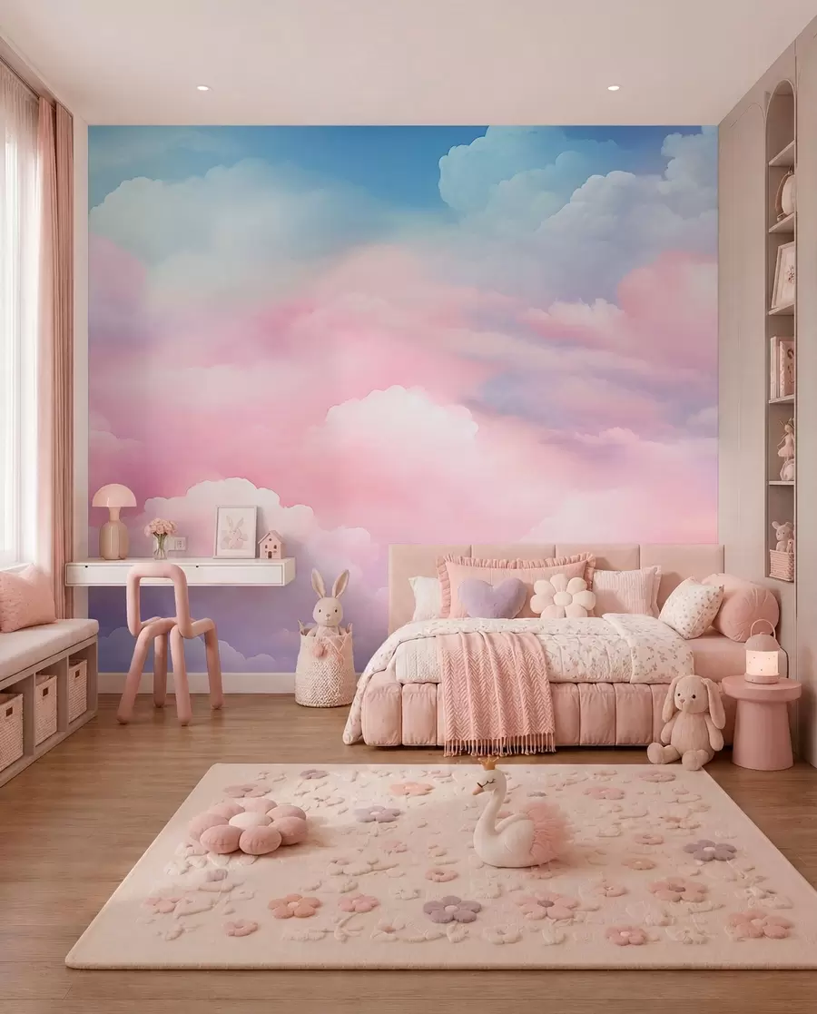 Papier peint photo Nuages rose bonbon w04387