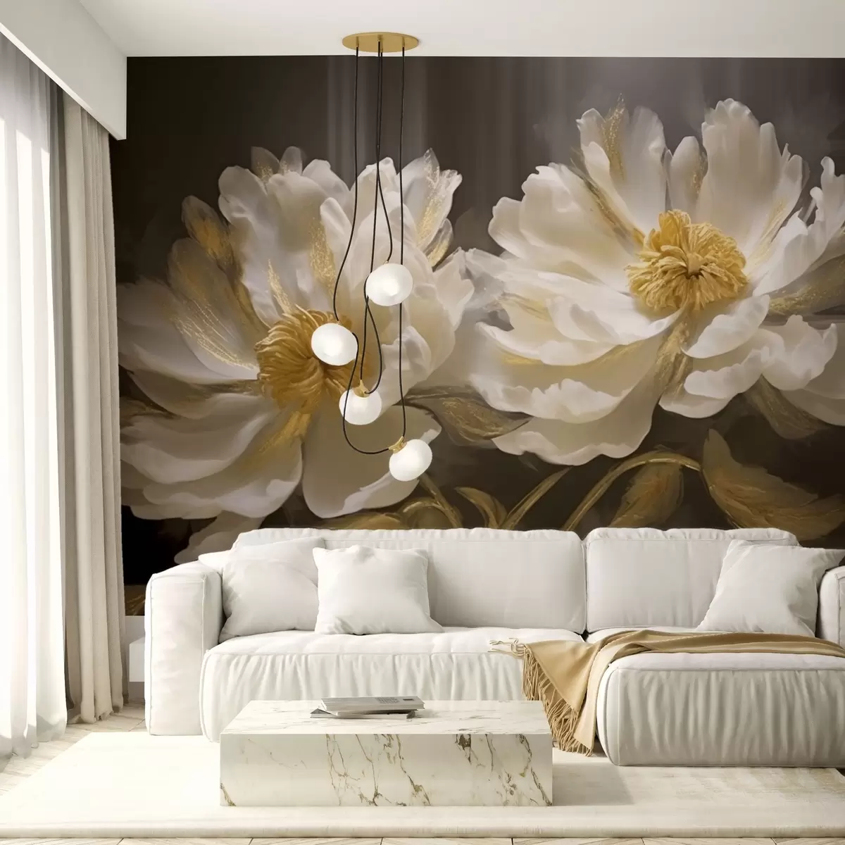 Fotobehang Lichte bloemen met highlights op donkere achtergrond w04344