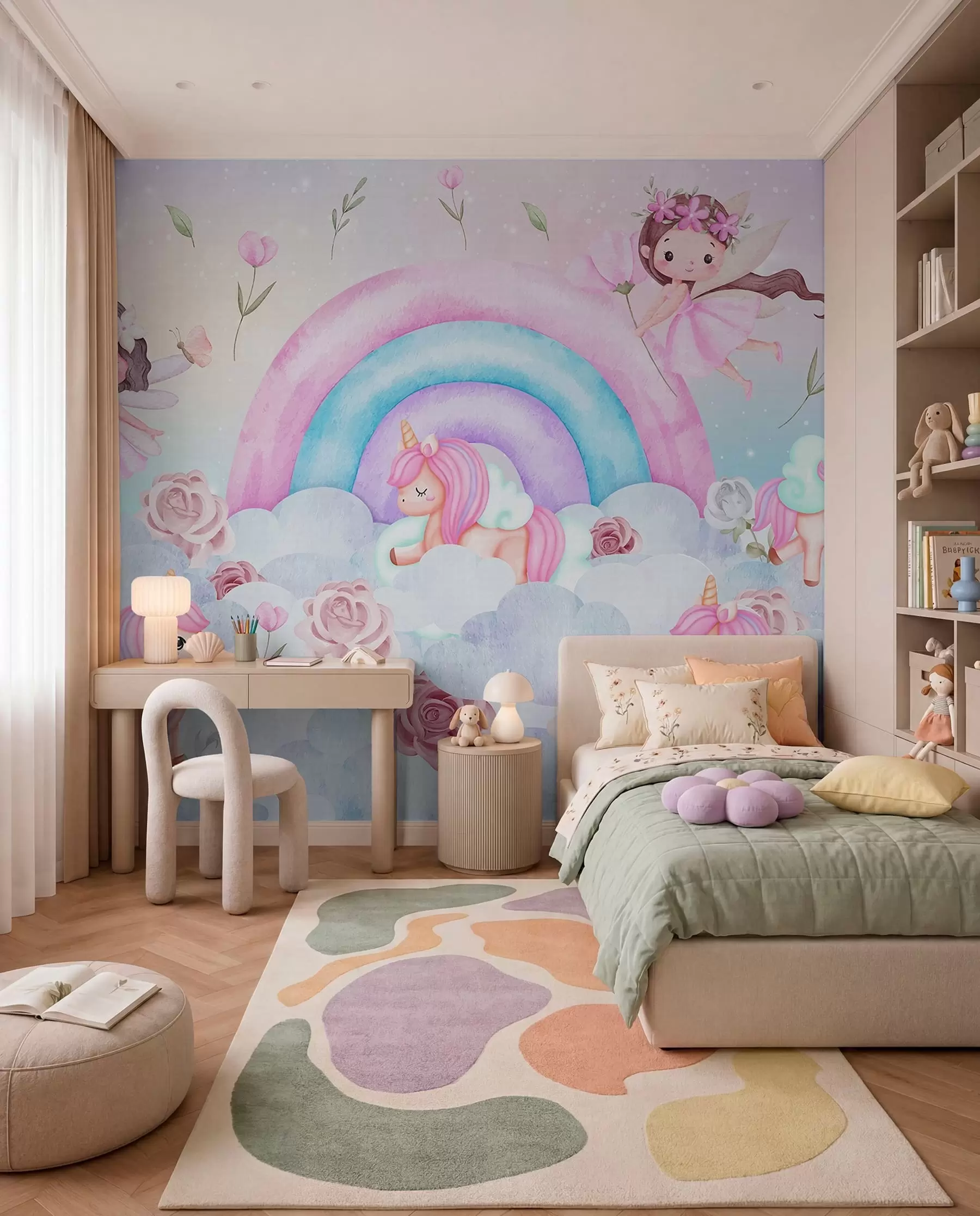 Fotobehang Feeën bij de regenboog w04371