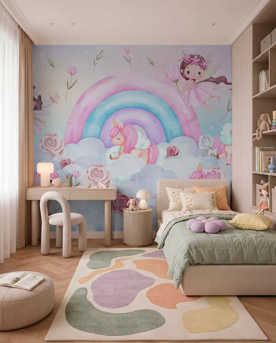 Fotobehang Feeën bij de regenboog w04371
