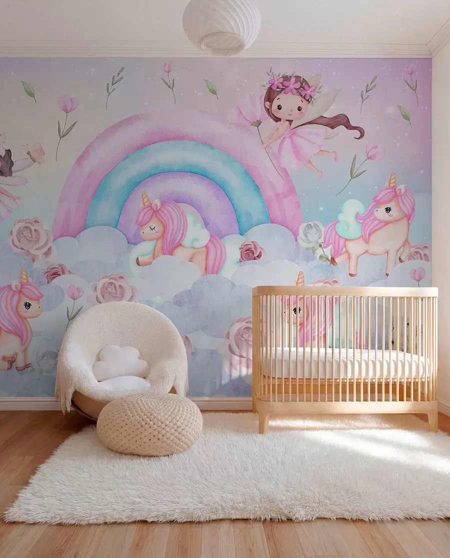 Fotobehang Feeën bij de regenboog w04371