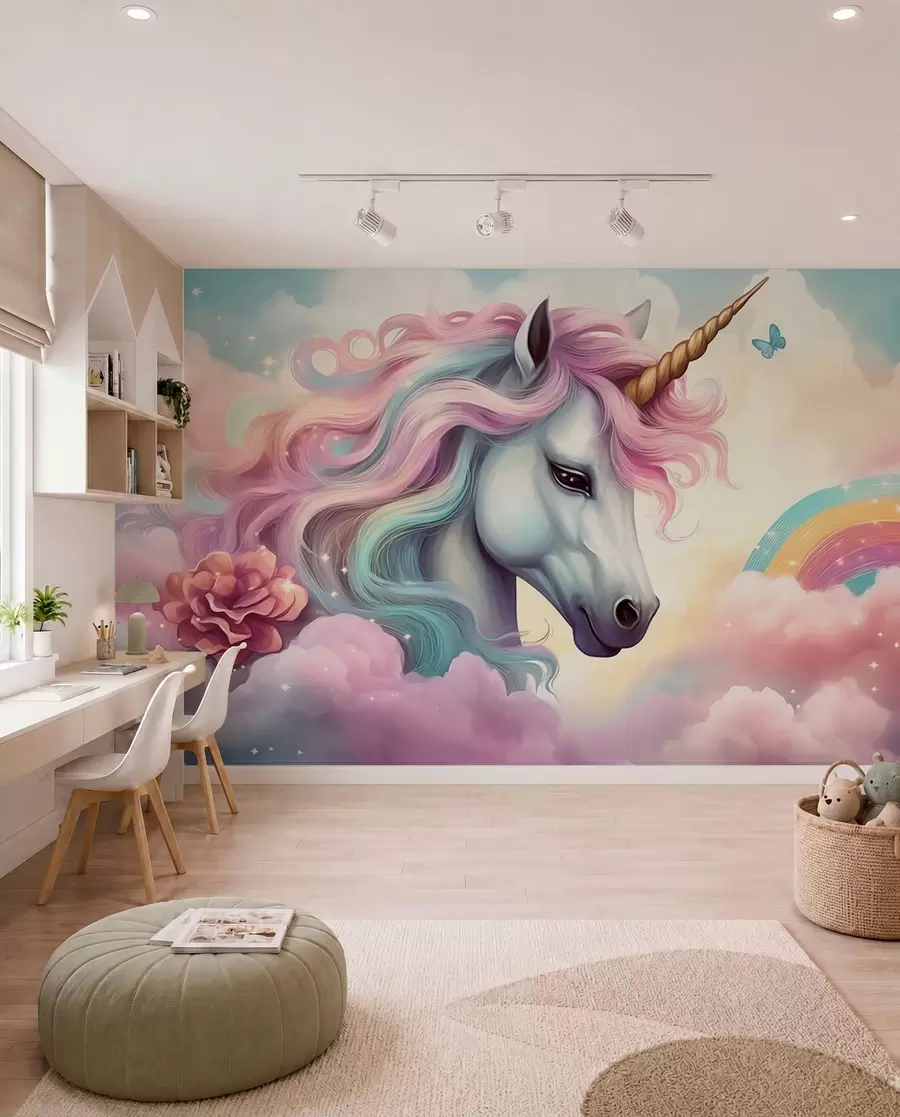 Papier peint photo Licorne à la crinière irisée w04372