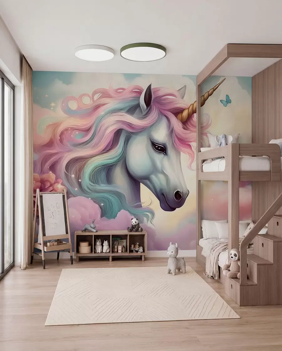 Fotobehang Eenhoorn met regenboogmanen w04372
