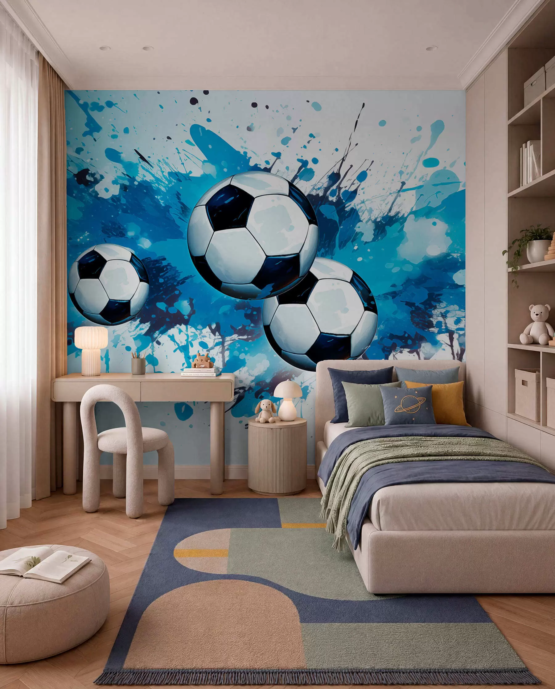Papier peint photo Football en éclats bleus w04373
