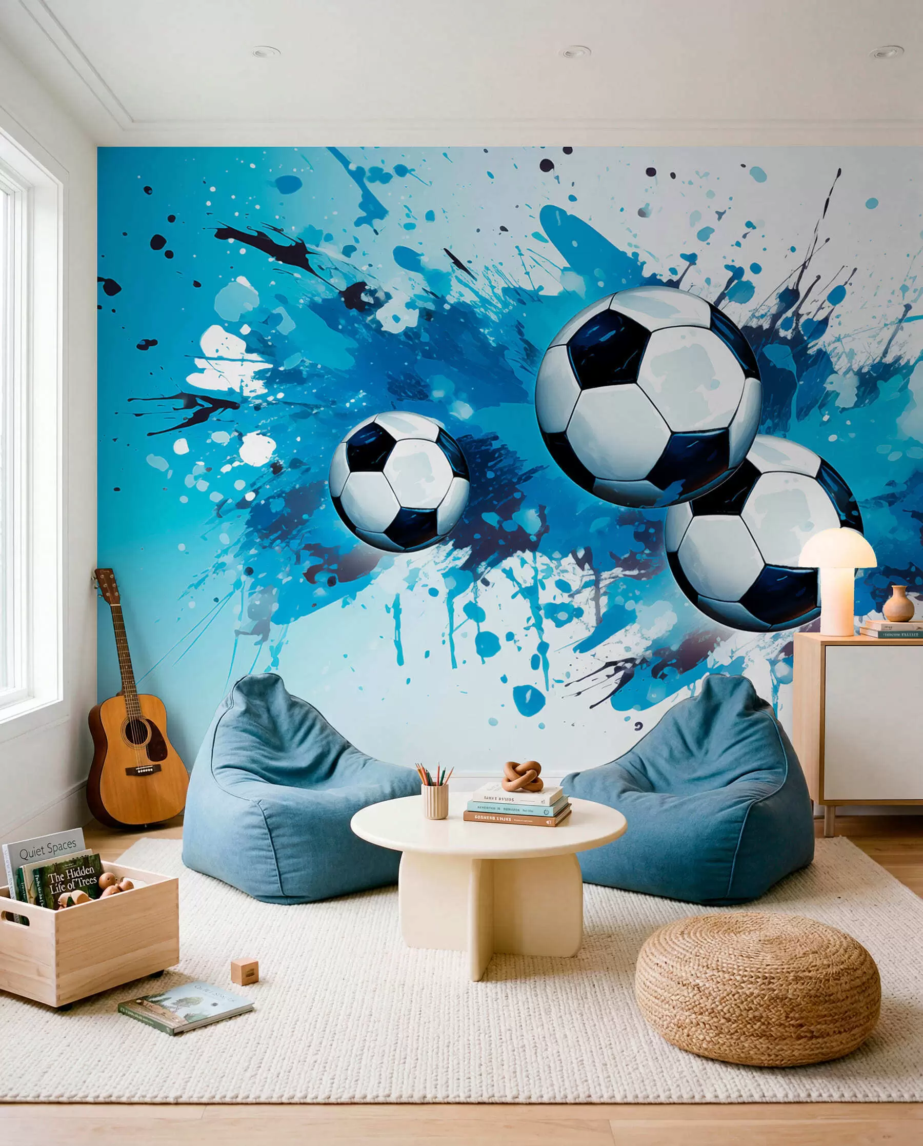 Papier peint photo Football en éclats bleus w04373
