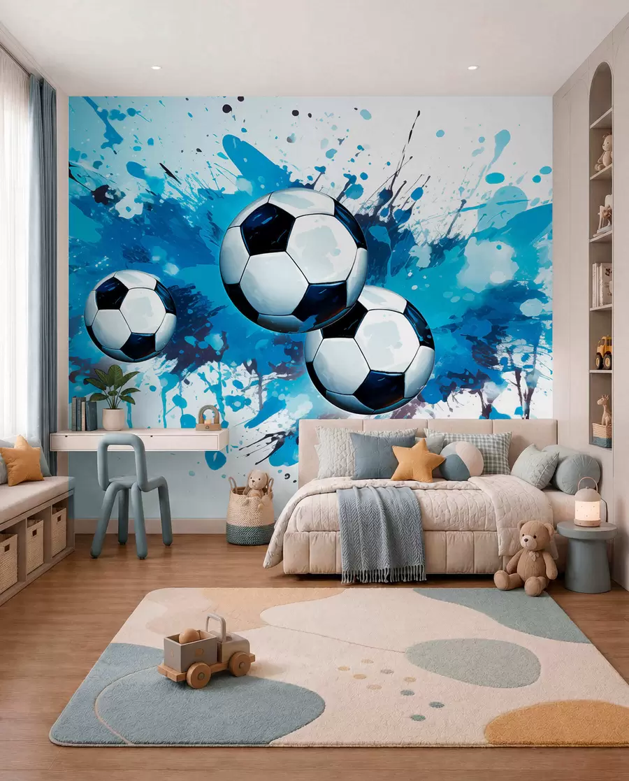 Papier peint photo Football en éclats bleus w04373