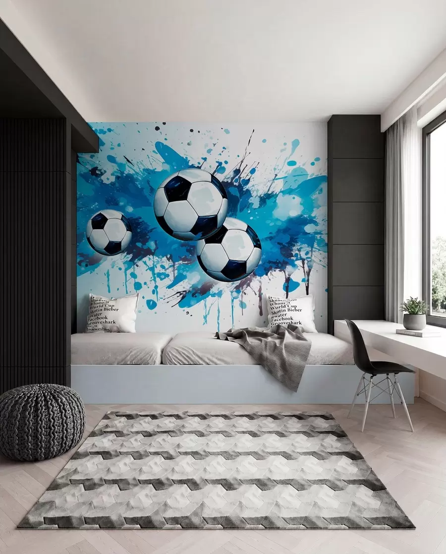 Fotobehang Voetbal in blauwe spatten w04373