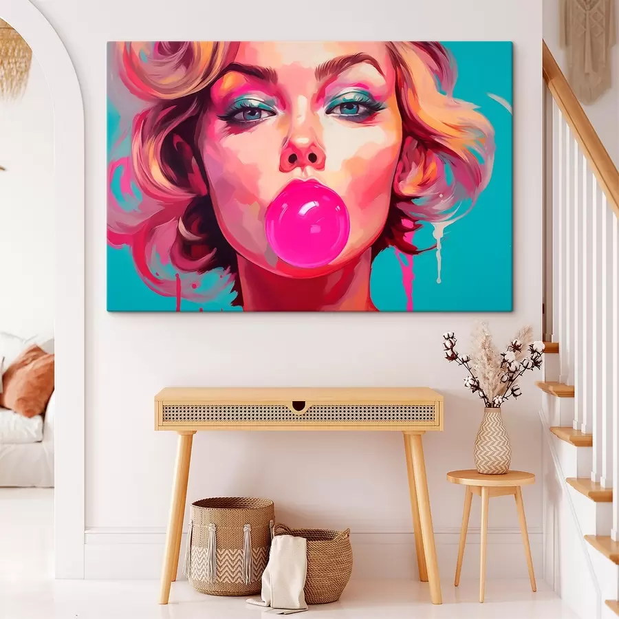  Peintures Fille avec un chewing-gum rose s45321