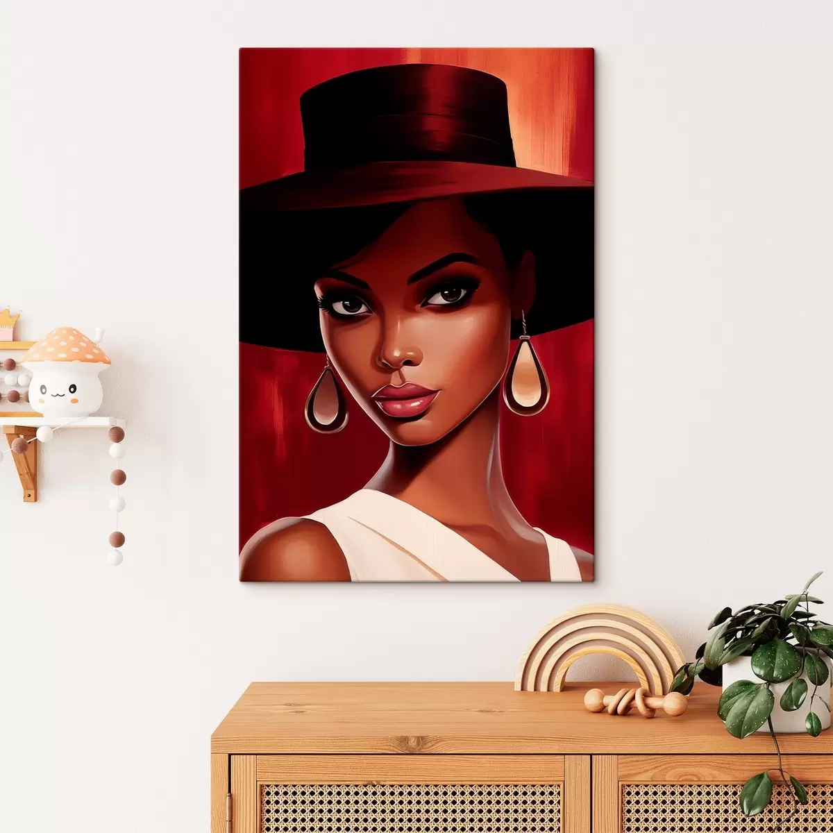  Peintures Femme avec un chapeau et des boucles d'oreilles s45322