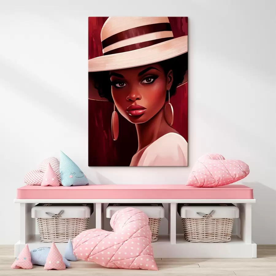  Peintures Femme portant un chapeau de couleur claire et des boucles d'oreilles rondes s45323