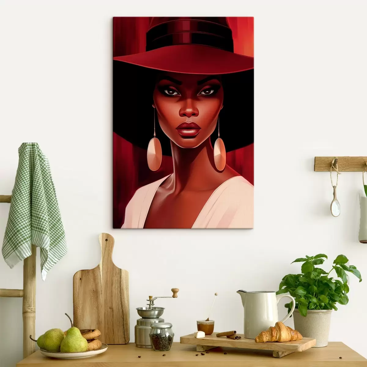  Schilderijen Vrouw met hoed en ronde oorbellen s45325