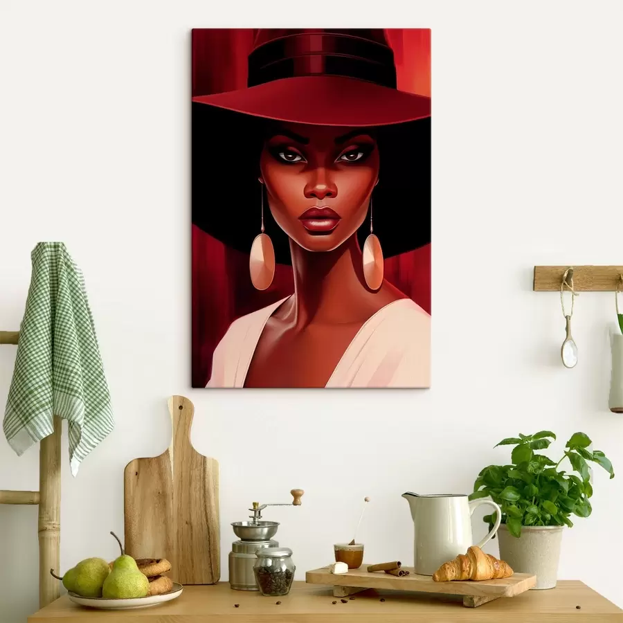  Peintures Femme avec un chapeau et des boucles d'oreilles rondes s45325