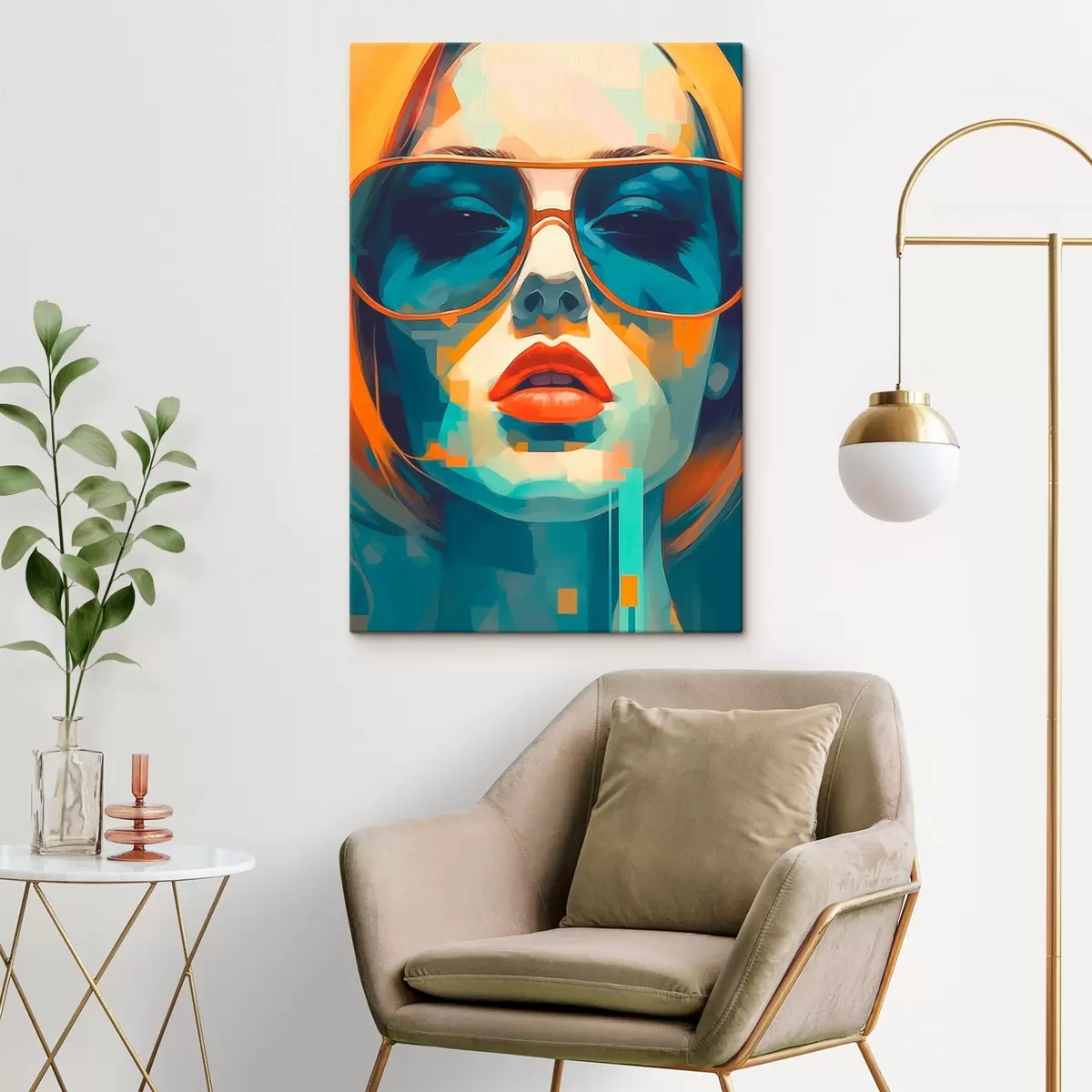  Peintures Portrait abstrait d'une femme portant des lunettes de soleil s45328