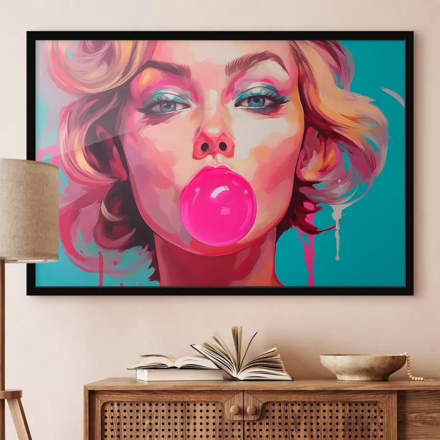 Fotobehang Meisje met roze kauwgom f45321