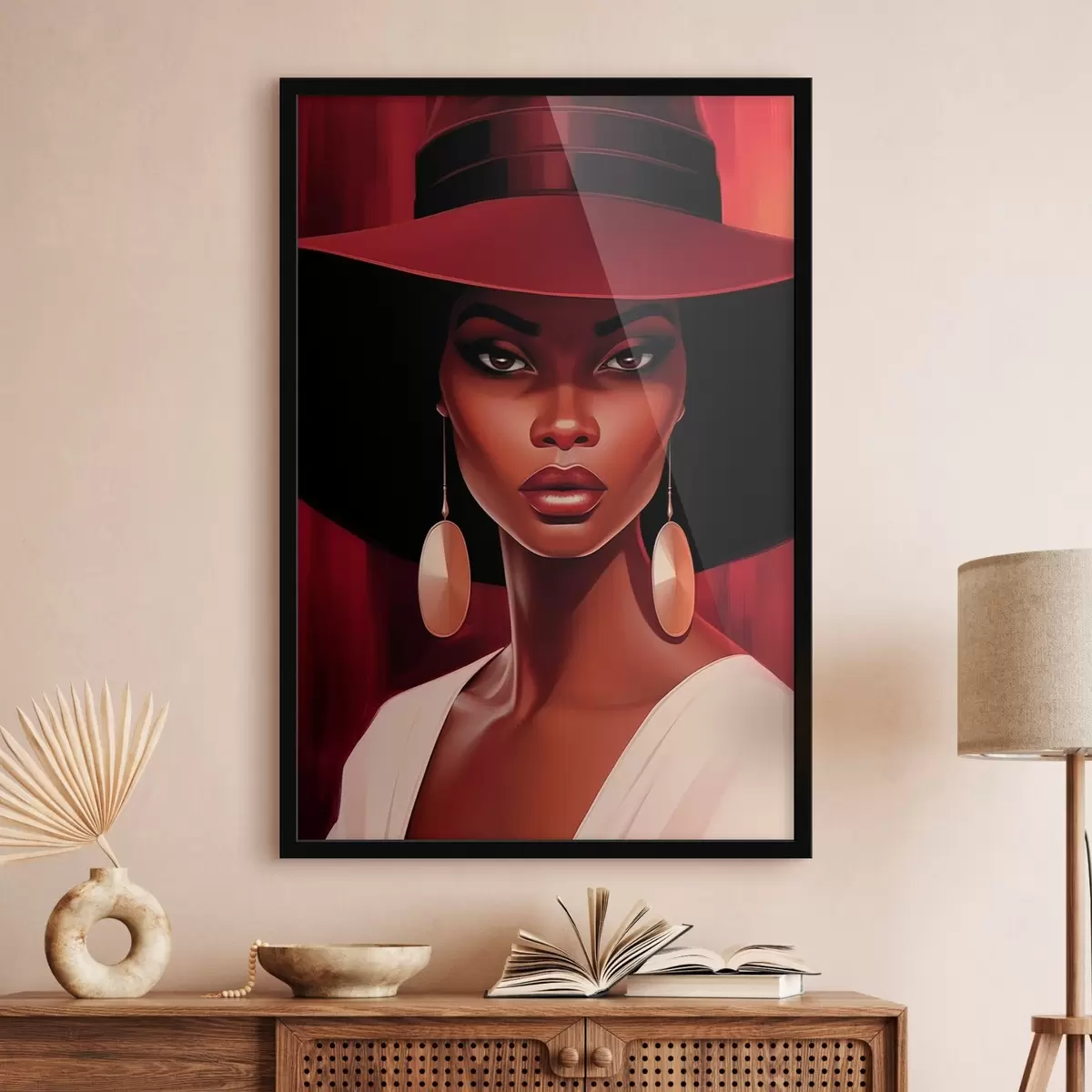 Affiche Femme avec un chapeau et des boucles d'oreilles rondes f45325