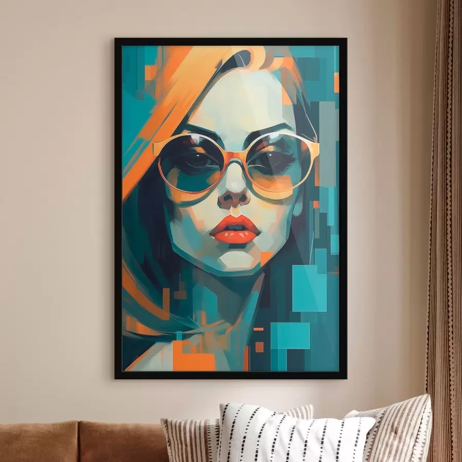 Fotobehang Vrouw met zonnebril in digitale pop-artstijl f45327