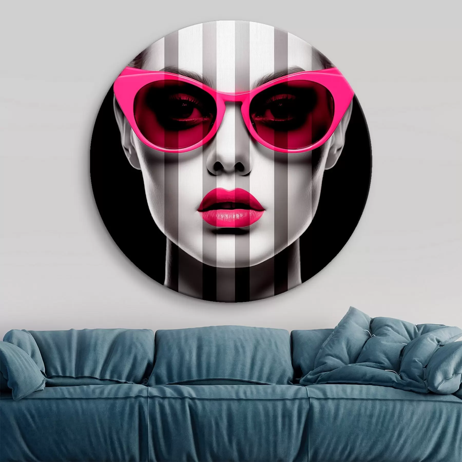  Peintures Femme portant des lunettes roses à rayures noires et blanches r45315