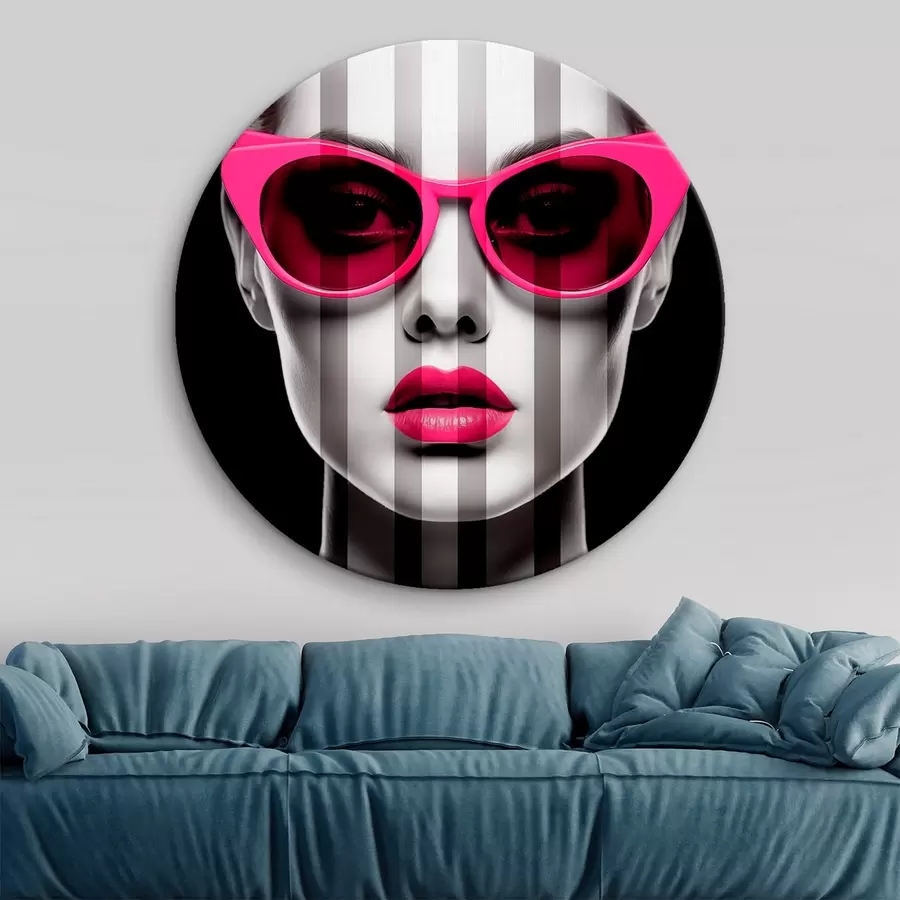  Schilderijen Vrouw met roze bril met zwarte en witte strepen r45315
