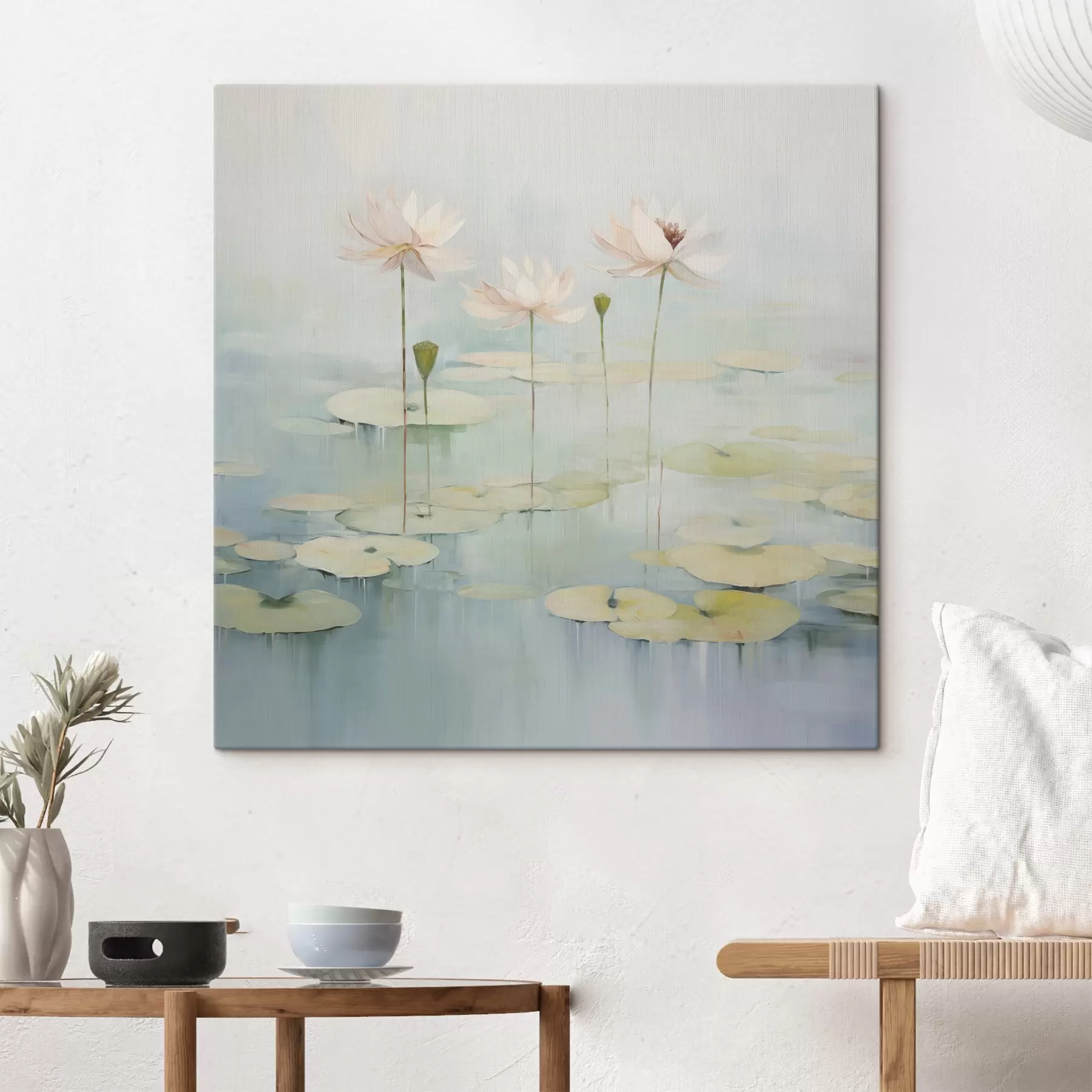  Schilderijen Lotusbladeren en bloemen op de vijver s45350