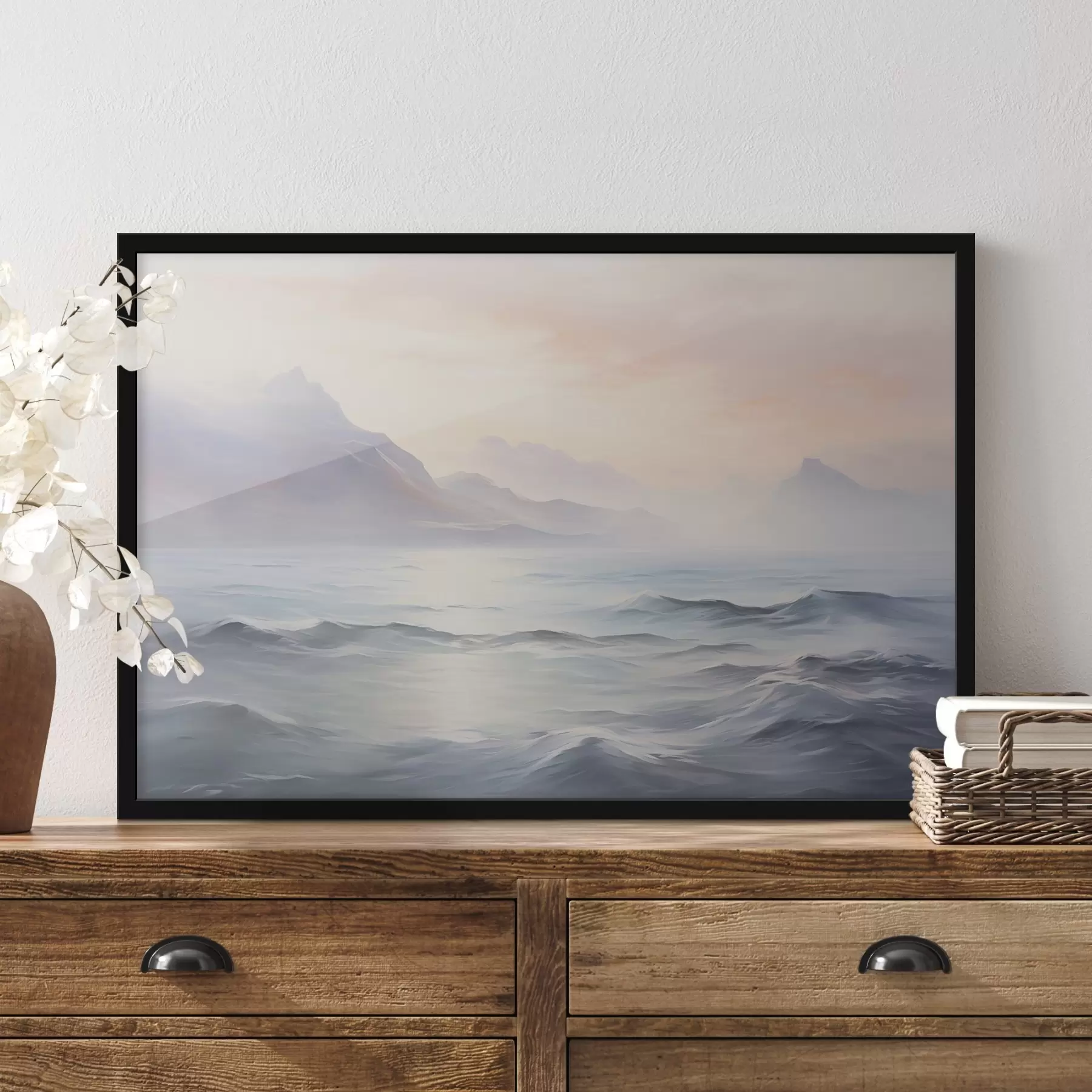 Fotobehang Meer in de buurt van de bergen imitatie van het schilderij f45344