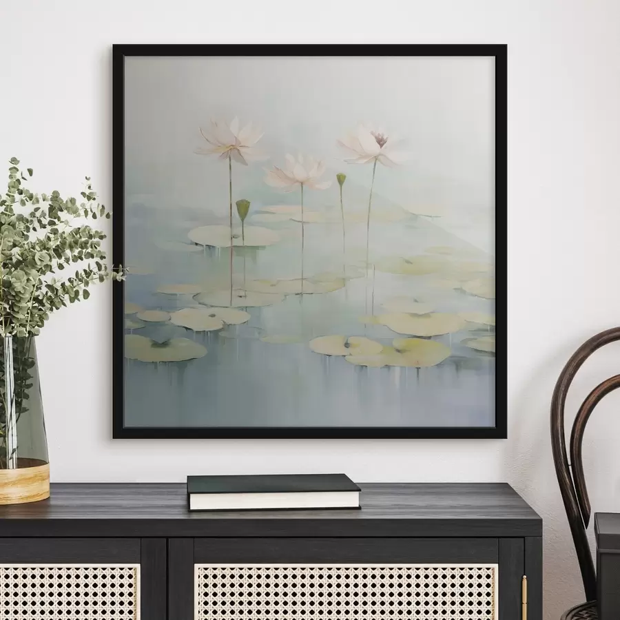 Fotobehang Lotusbladeren en bloemen op de vijver f45350