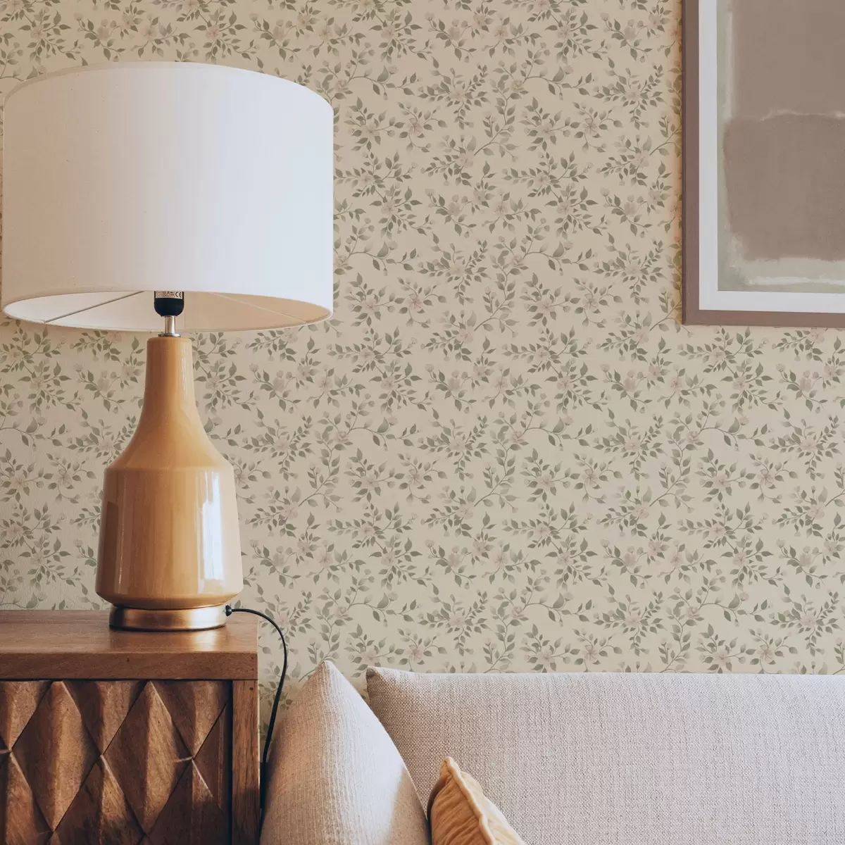 Behang Delicate pastel bloesemtakken op beige achtergrond a00390