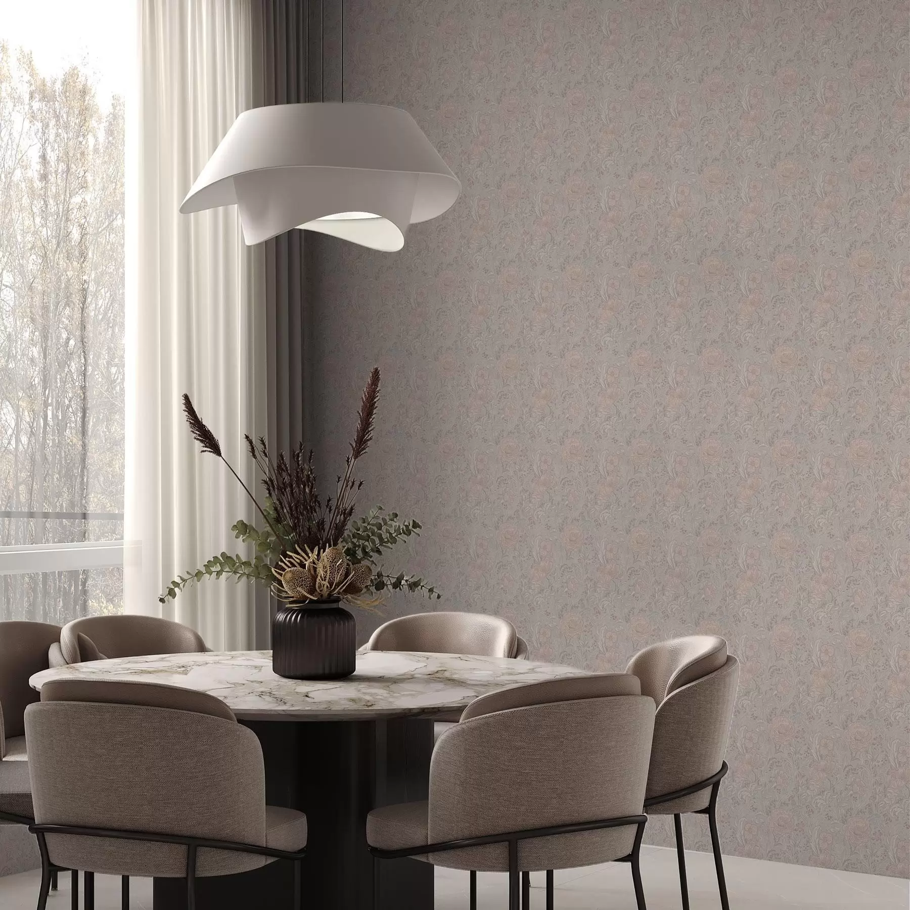 Fotobehang Zachte pastel bloemen in art nouveau stijl a00394