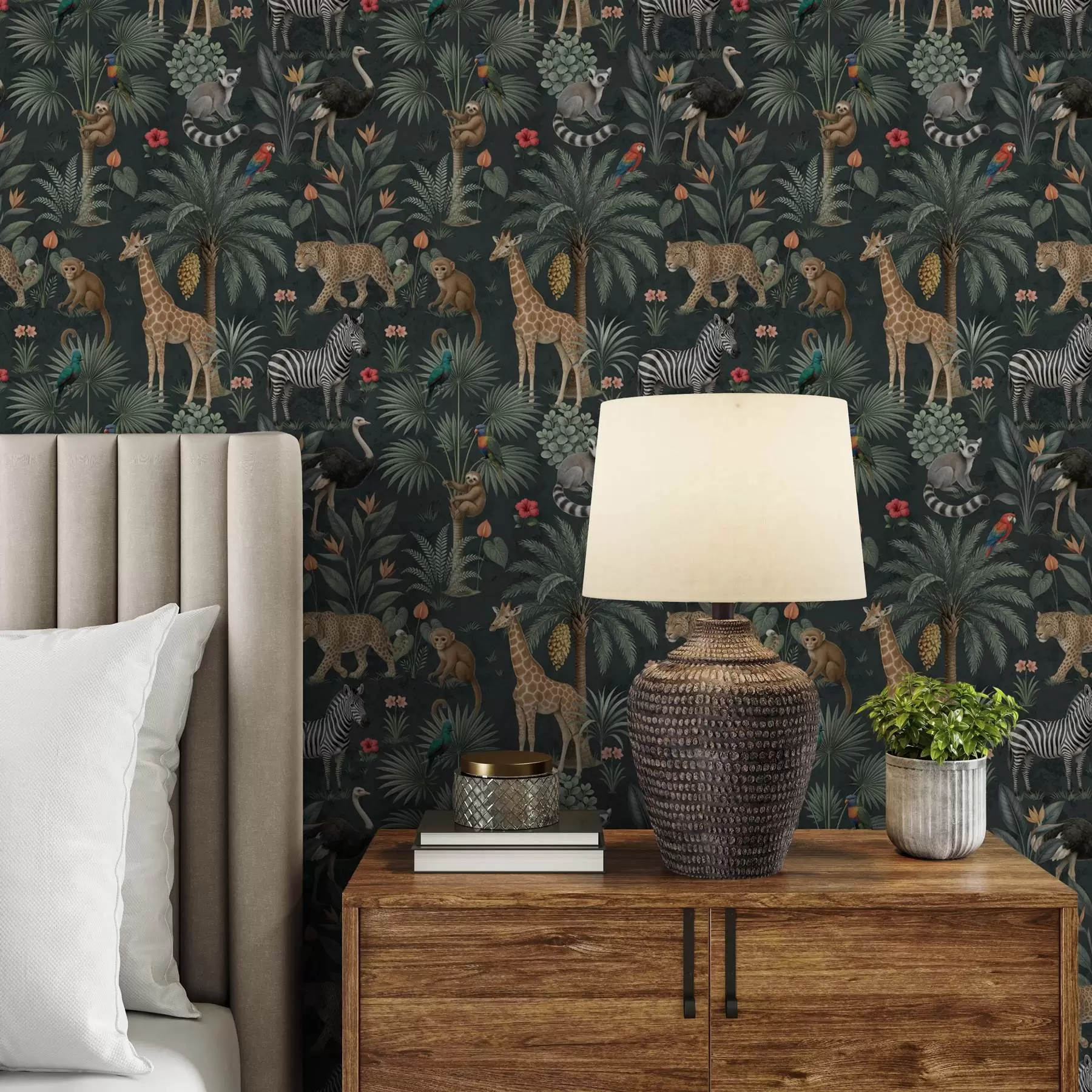 Papier peint photo Animaux tropicaux réalistes parmi les plantes a00427