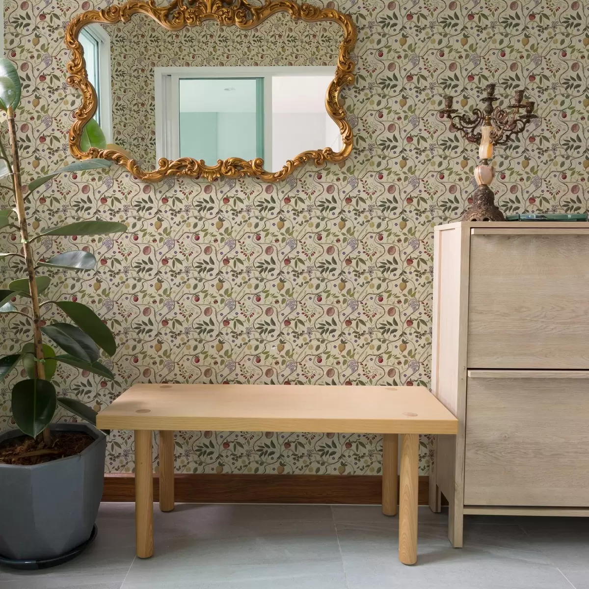 Behang Fruitpatroon met bessen, takken en bloemen a00428