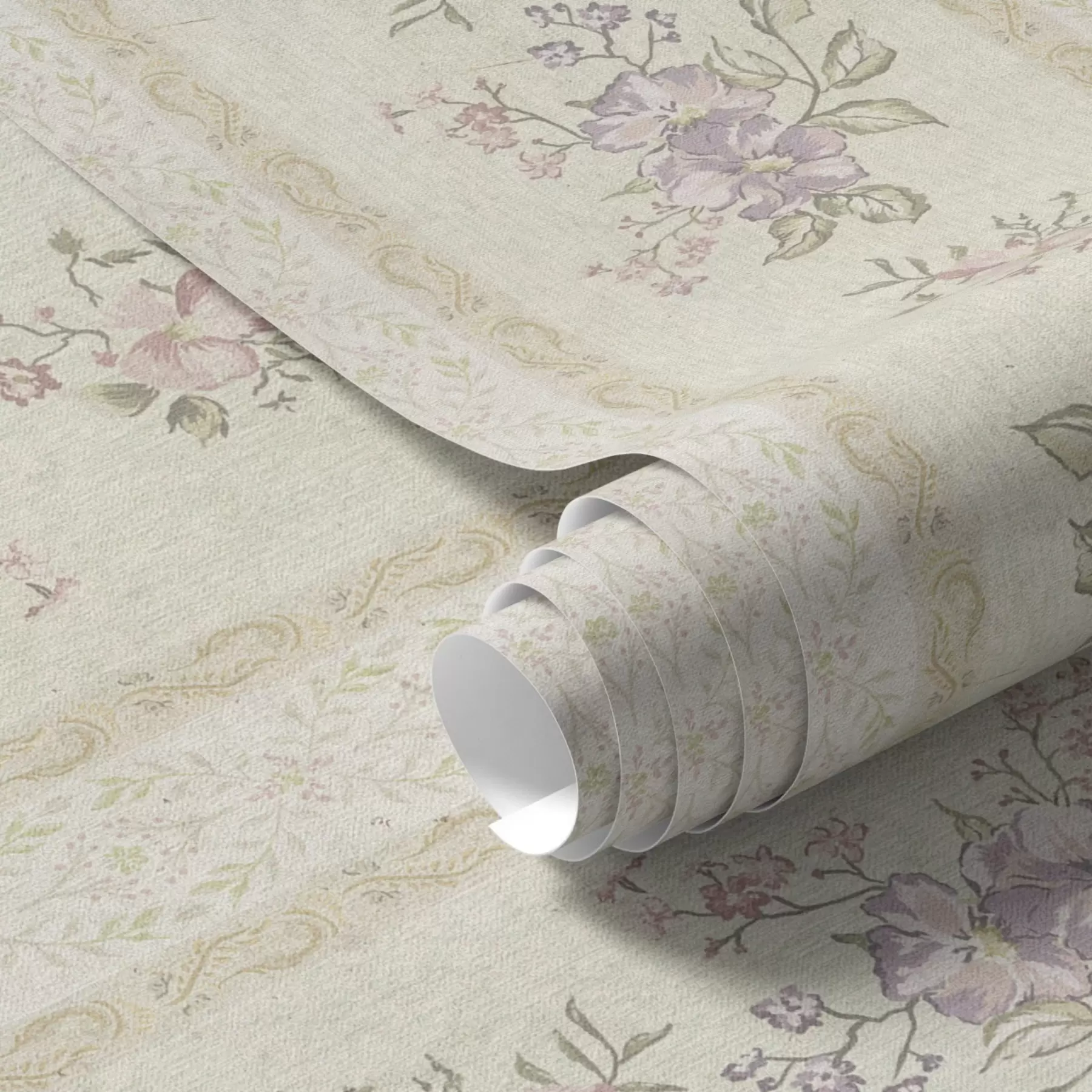 Papier peint photo Fleurs vintage sur fond rayé avec ornement a00440