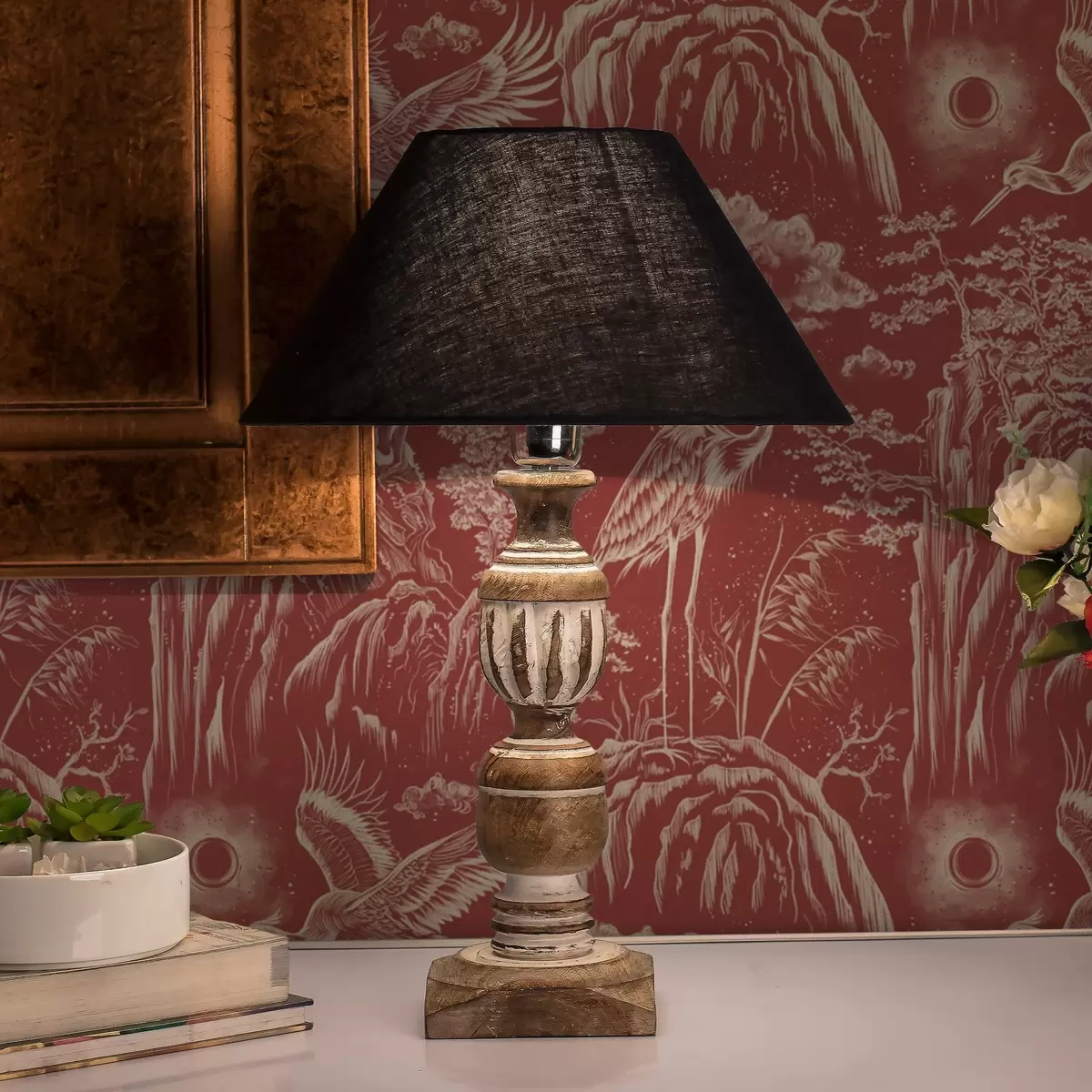 Behang Reigers, bergen en wolken in de stijl van Japanse gravures a00458