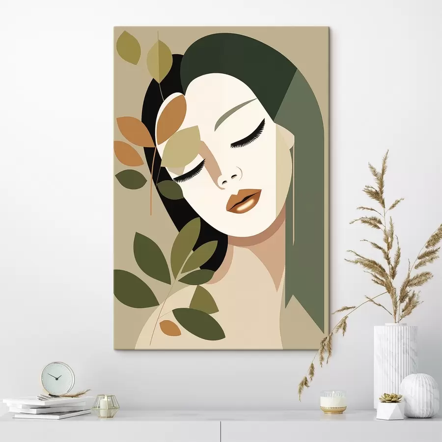  Peintures Fille avec des feuilles s45388