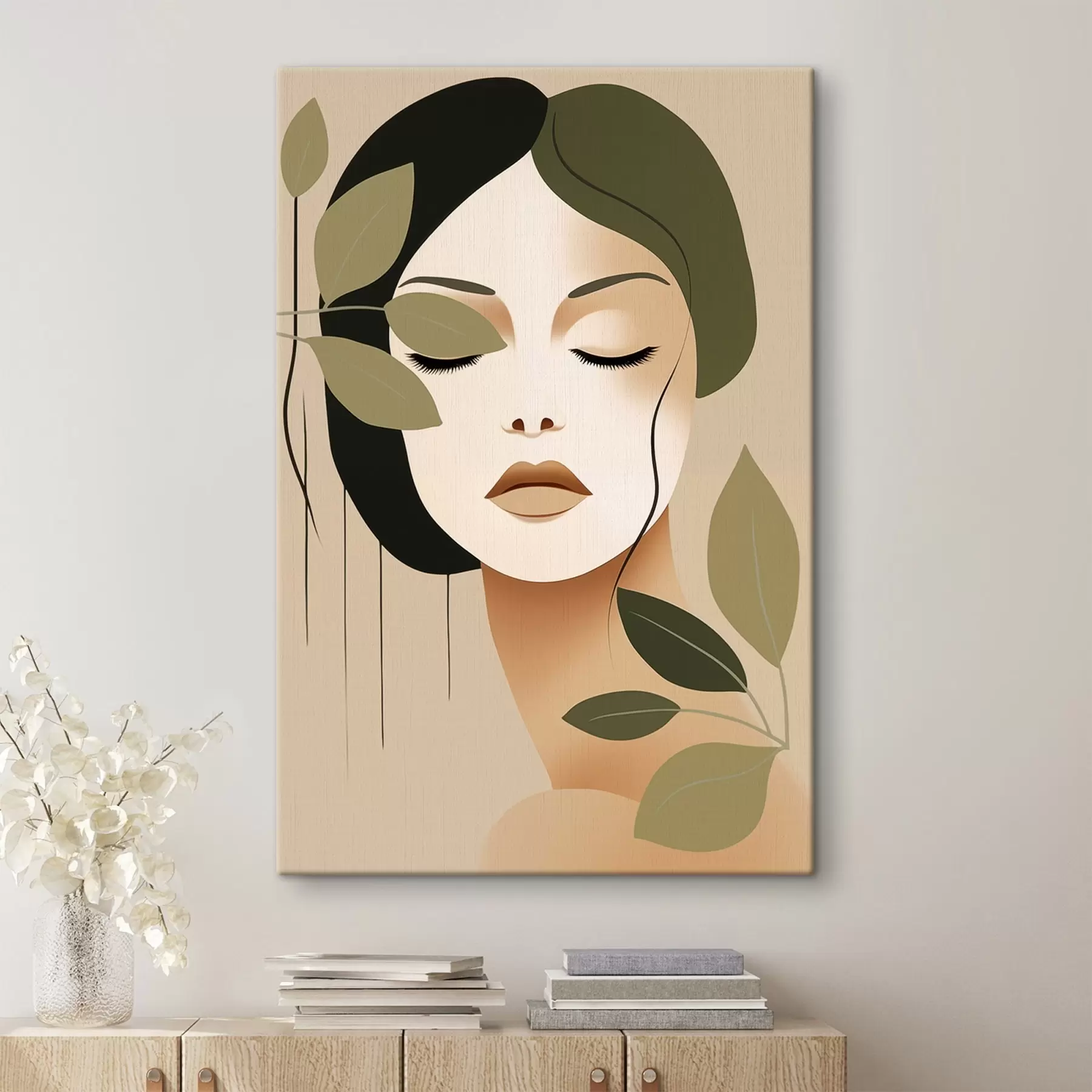 Peintures Fille avec des feuilles s45390