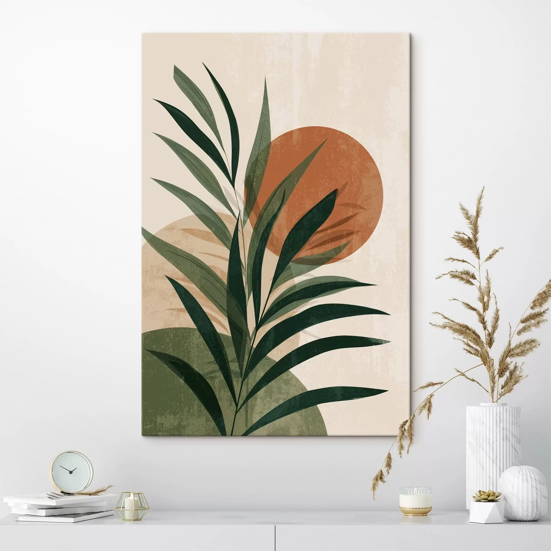 Papier peint photo Feuilles vertes et coucher de soleil s45394