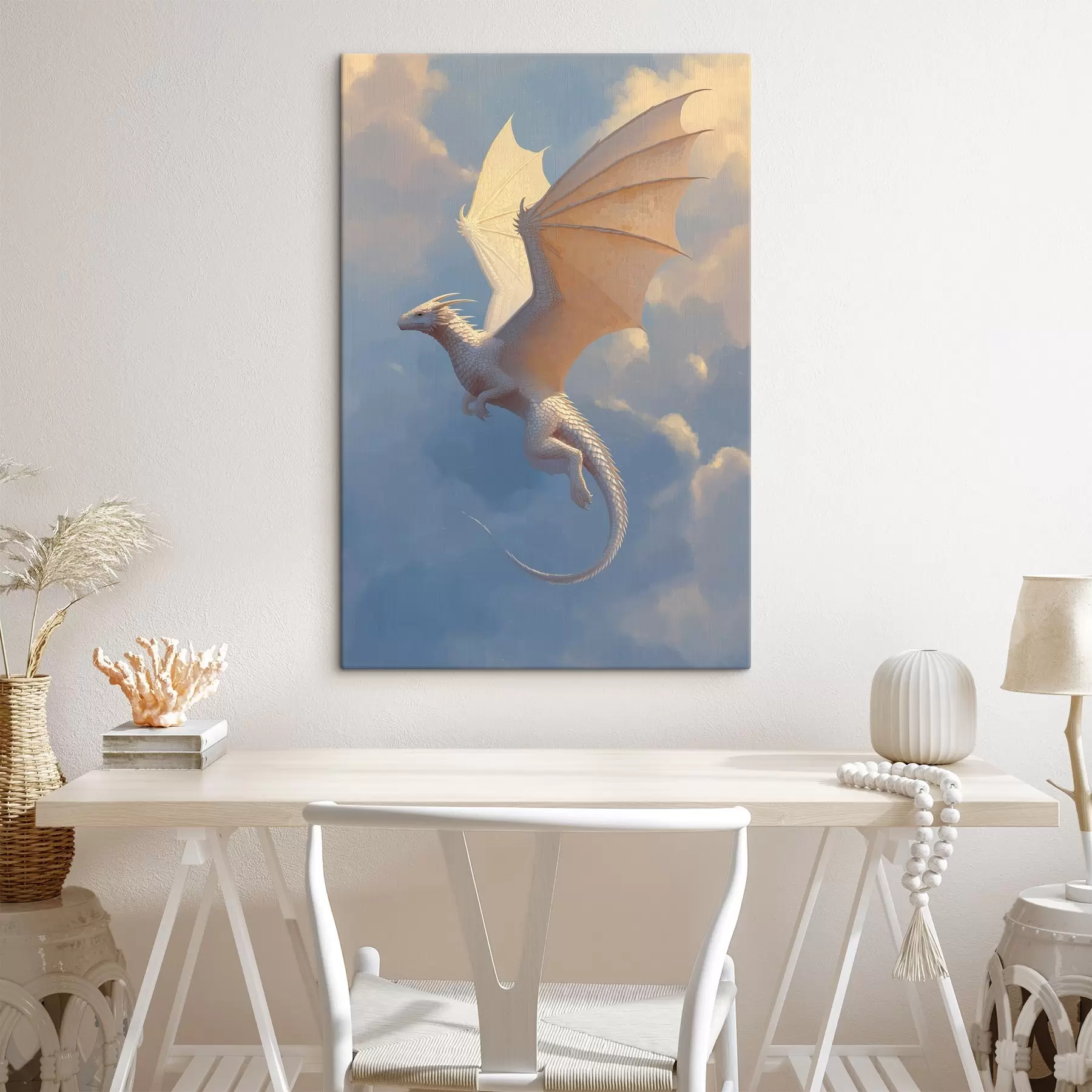  Peintures Dragon blanc dans le ciel s45415