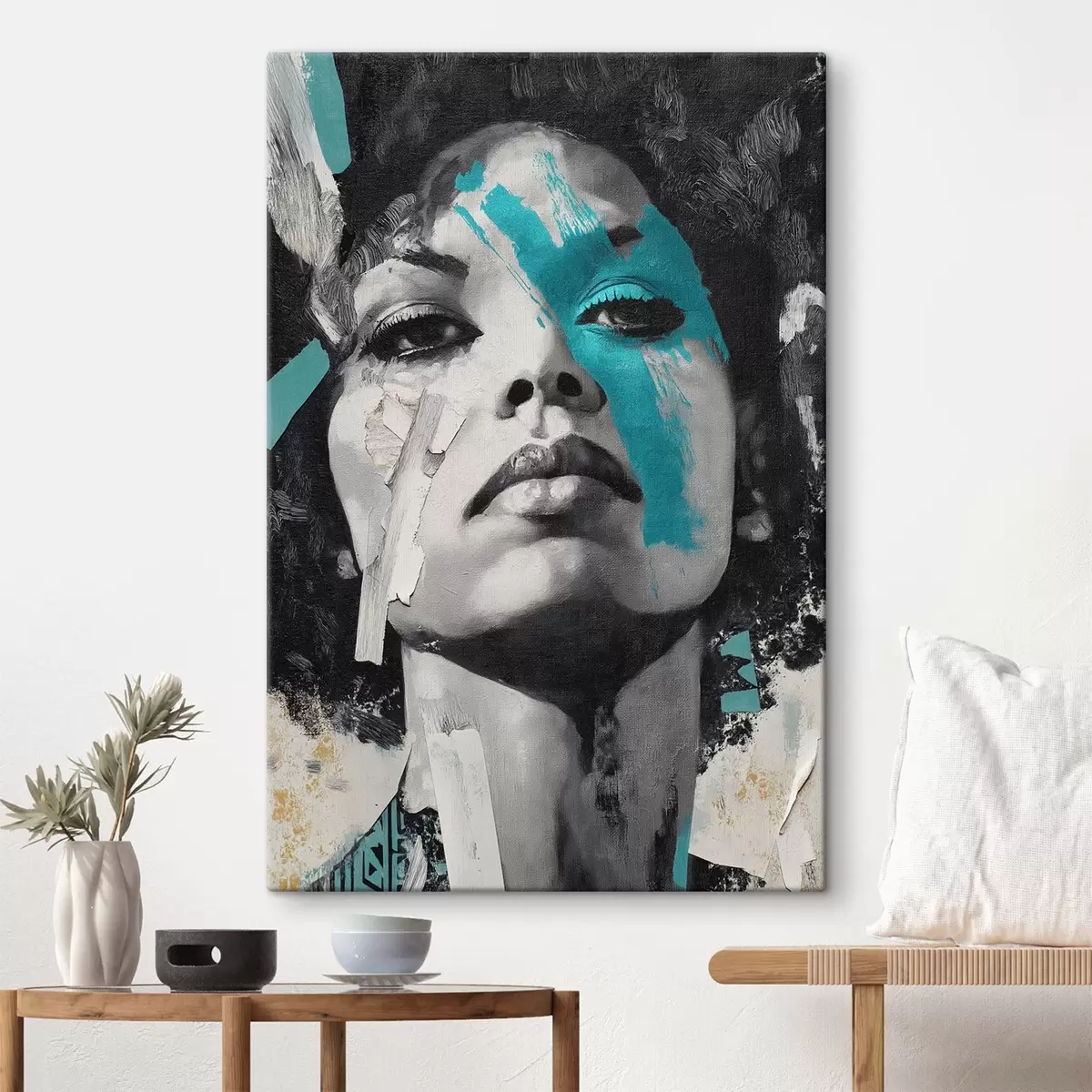  Peintures Portrait en techniques mixtes avec des fragments de touches de couleur et de textures s45416