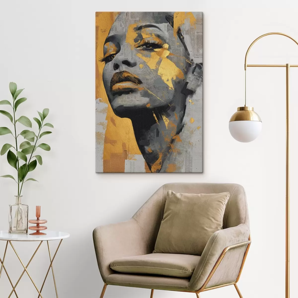  Peintures Portrait en techniques mixtes avec des fragments de journaux et des coups de pinceau décoratifs s45419