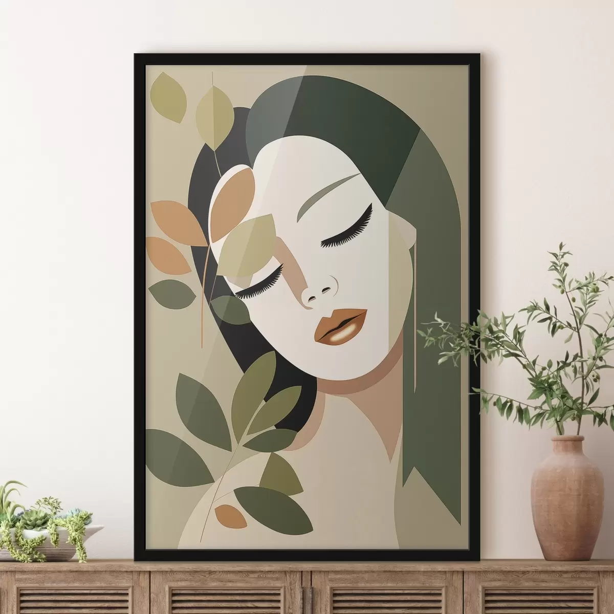 Affiche Fille avec des feuilles f45388