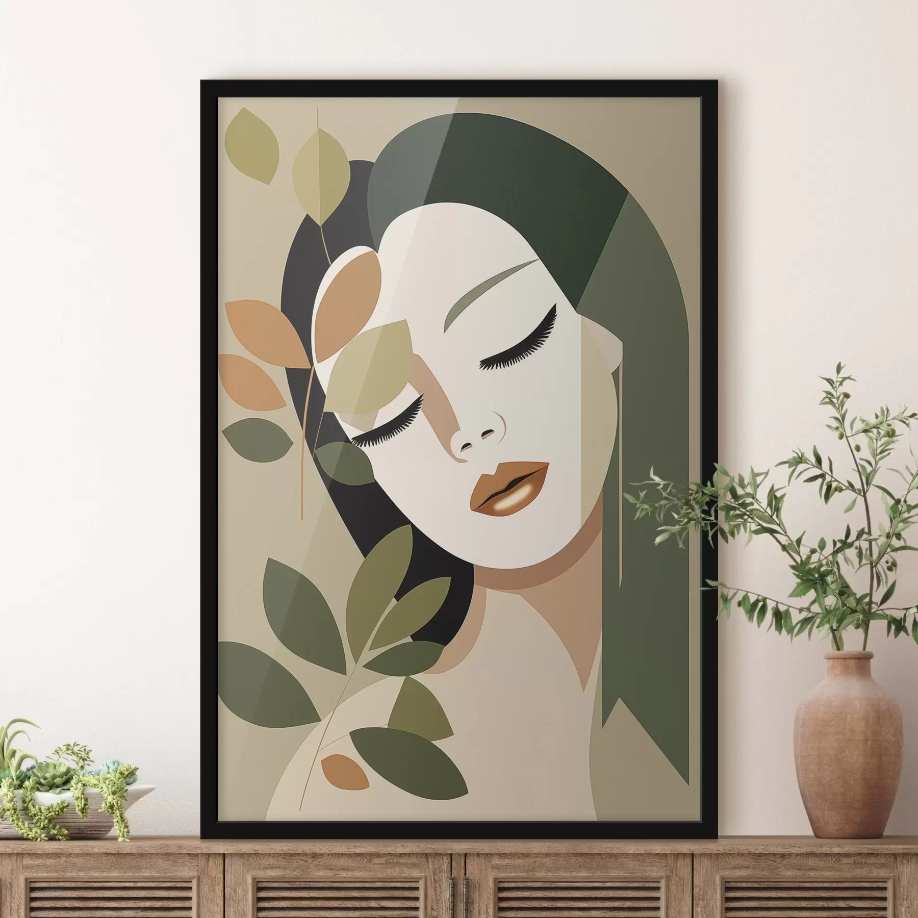 Fotobehang Meisje met bladeren f45388