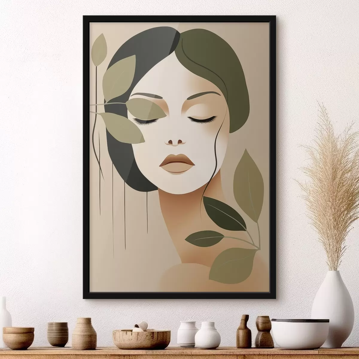 Affiche Fille avec des feuilles f45390