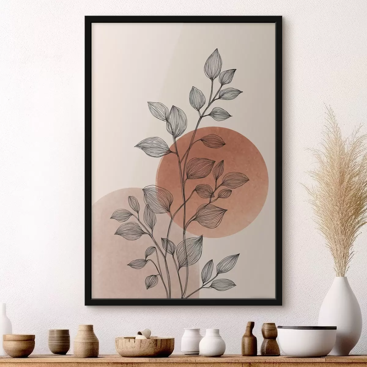 Affiche Coucher de soleil et feuilles f45391