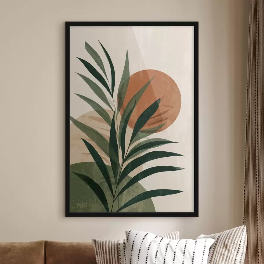 Fotobehang Groene bladeren en zonsondergang f45394