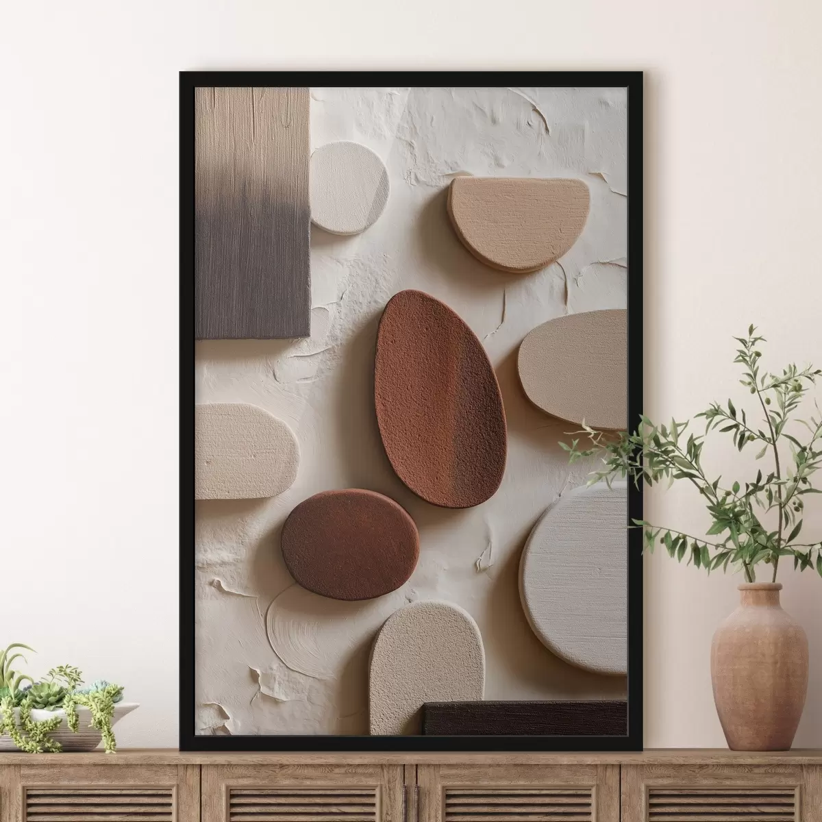 Affiche Composition abstraite avec des formes géométriques tridimensionnelles sur un fond en relief f45409