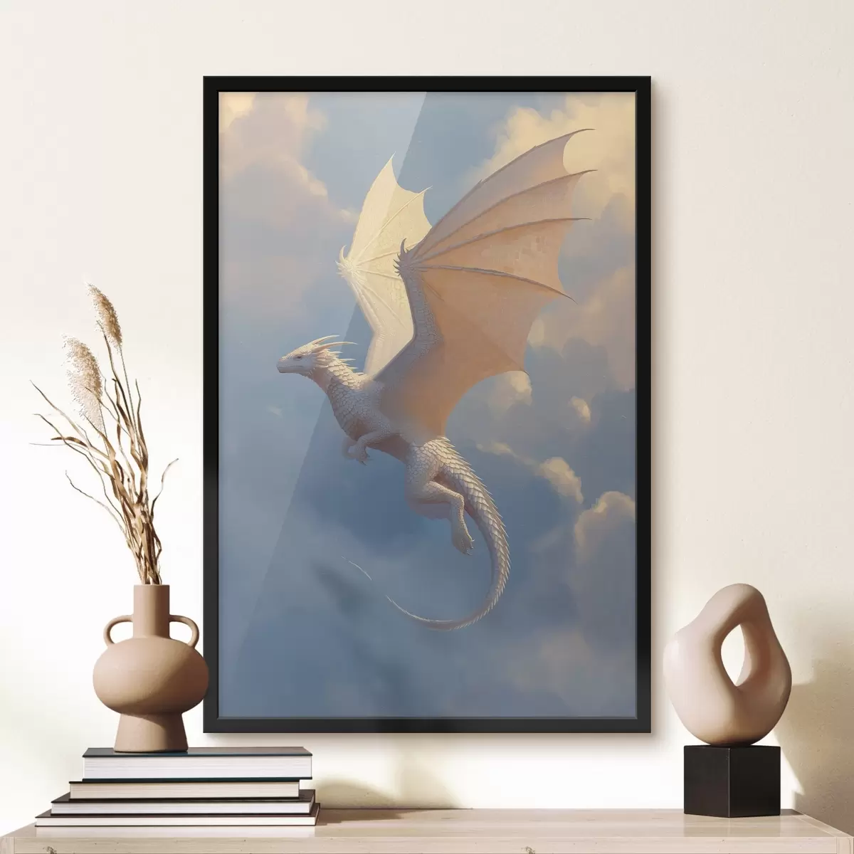 Poster Witte draak in de lucht f45415