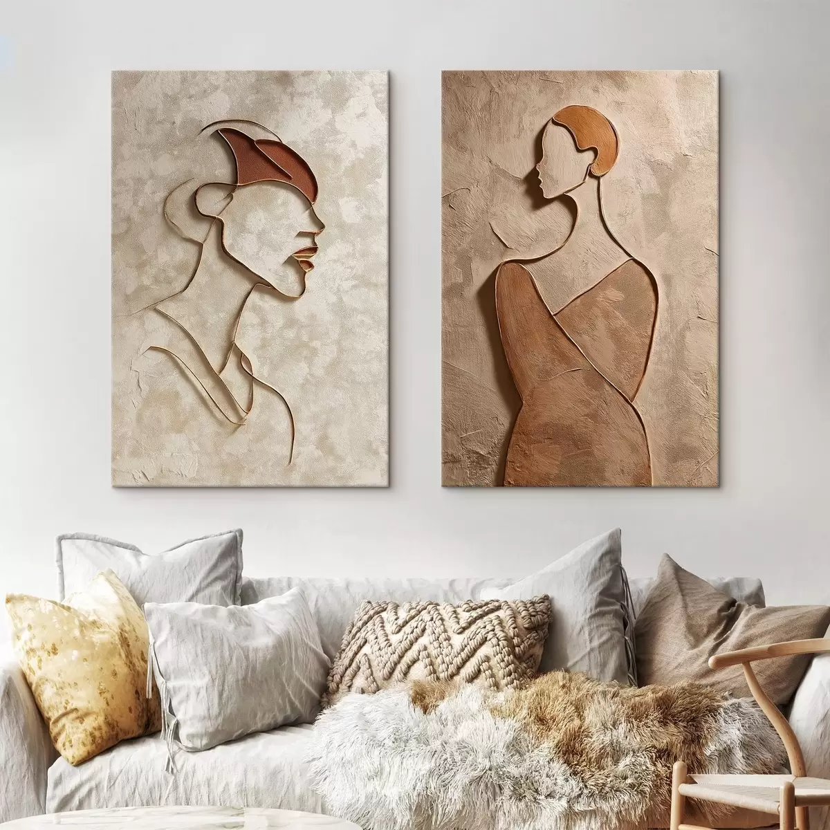  Schilderijen Reliëf silhouetten van mensen in een minimalistische stijl m00596