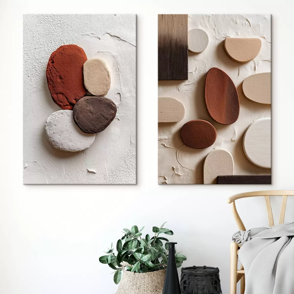  Peintures Compositions abstraites avec des formes géométriques volumétriques sur un fond texturé m00597