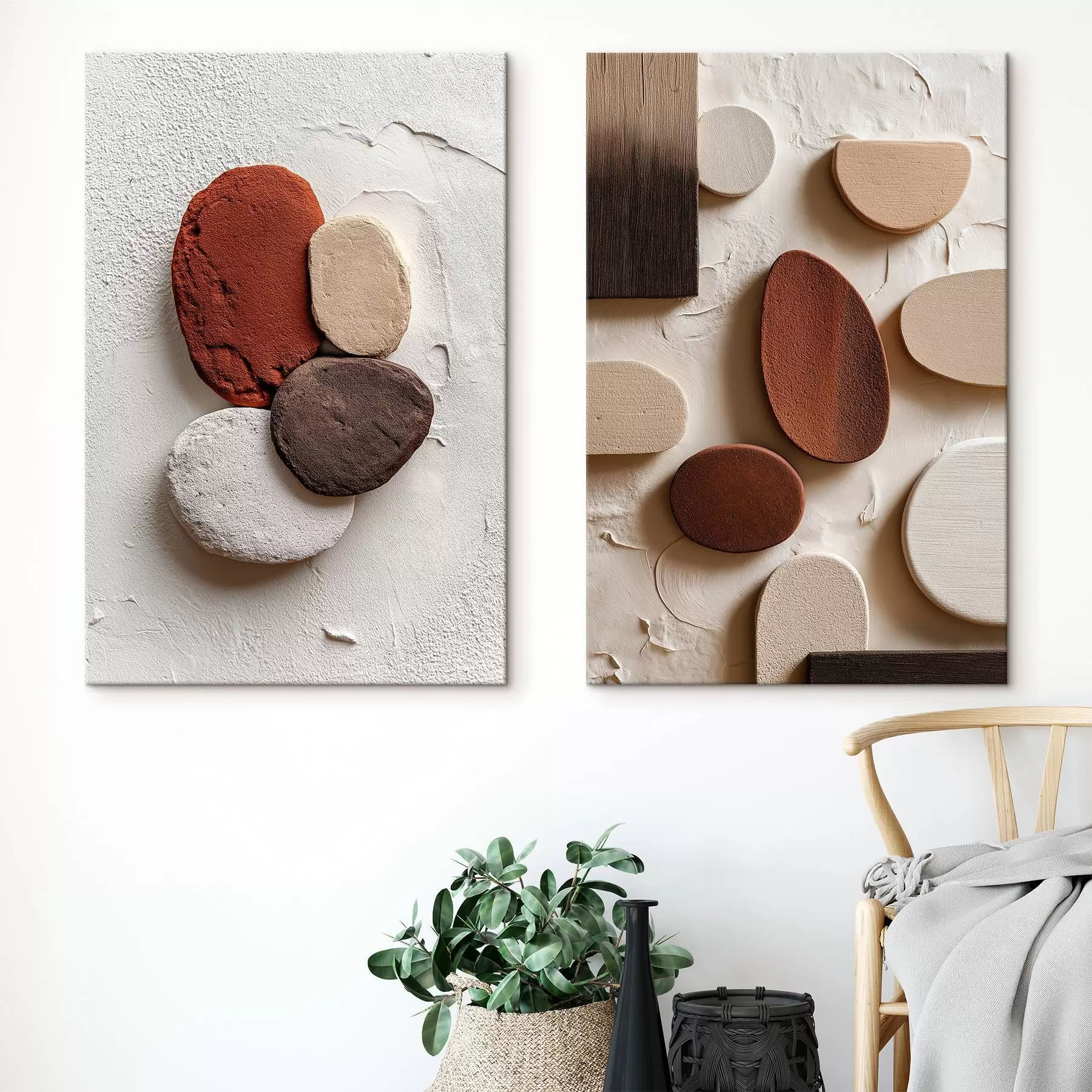  Schilderijen Abstracte composities met volumetrische geometrische vormen op een getextureerde achtergrond m00597