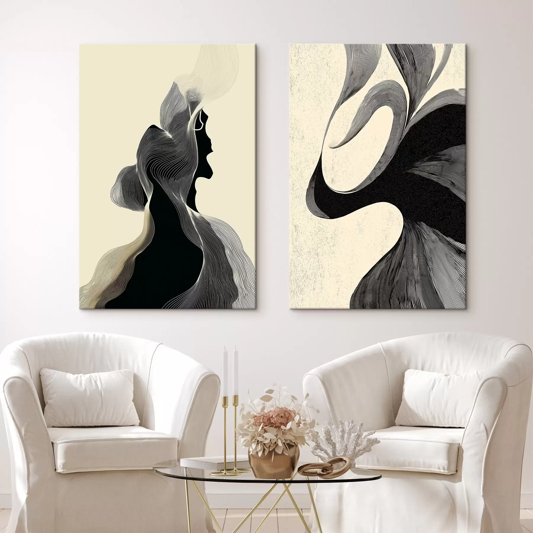  Peintures Relief abstrait ondulé avec des courbes douces m00601