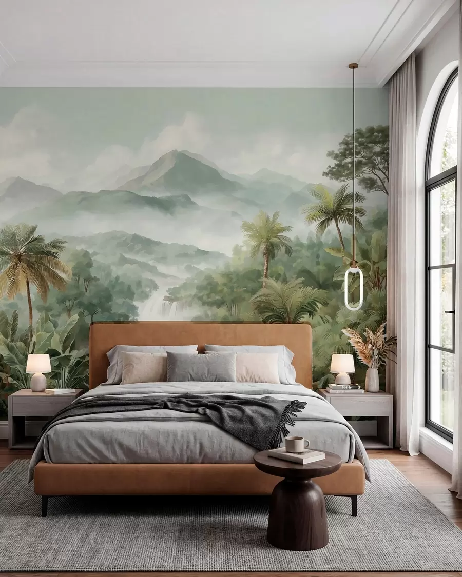 Papier peint photo jungle tropicale avec cascade w04306